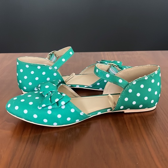 Janie and Jack, DOT BOW FLATS, green and white, size 3 - Picture 5 of 7